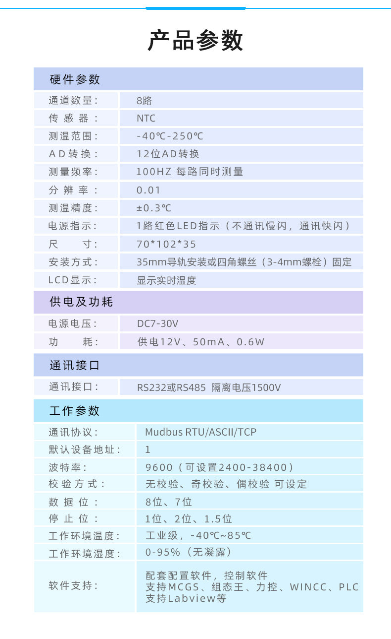 DAM-0800NTC NTC温度采集模块产品参数 DAM-0800NTC NTC温度采集模块产品参数