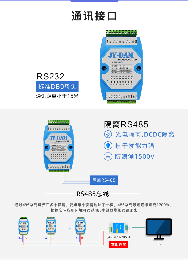 DAM-0600DI-YD  工业级I/O模块通讯接口