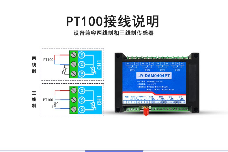 LoRa0404PT LoRa无线测温模块接线说明 LoRa0404PT LoRa无线测温模块接线说明